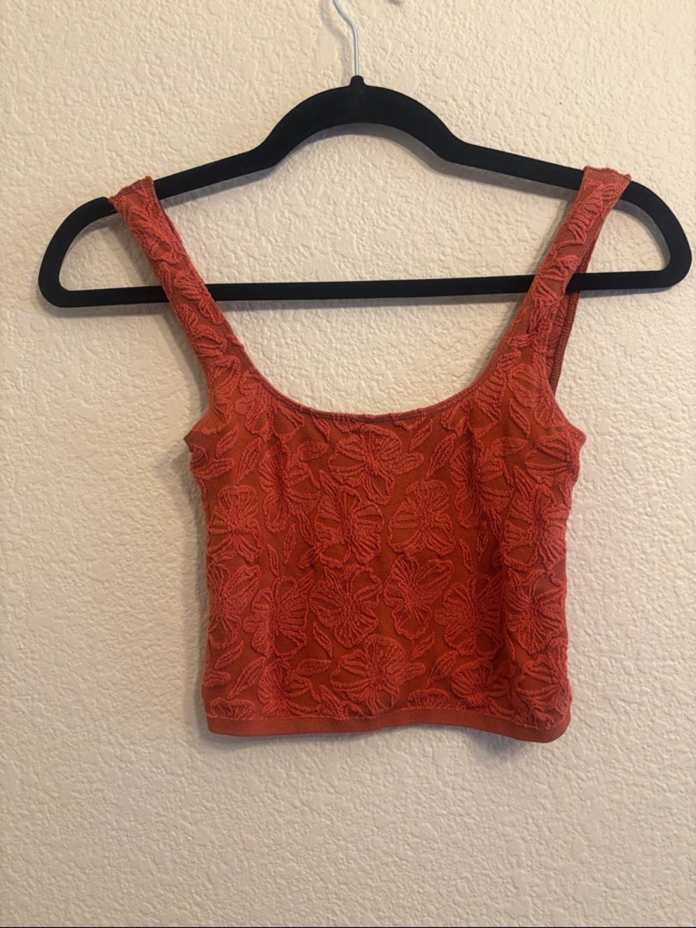 Anthropologie Textured Floral Crop Top - Burnt Orange#07